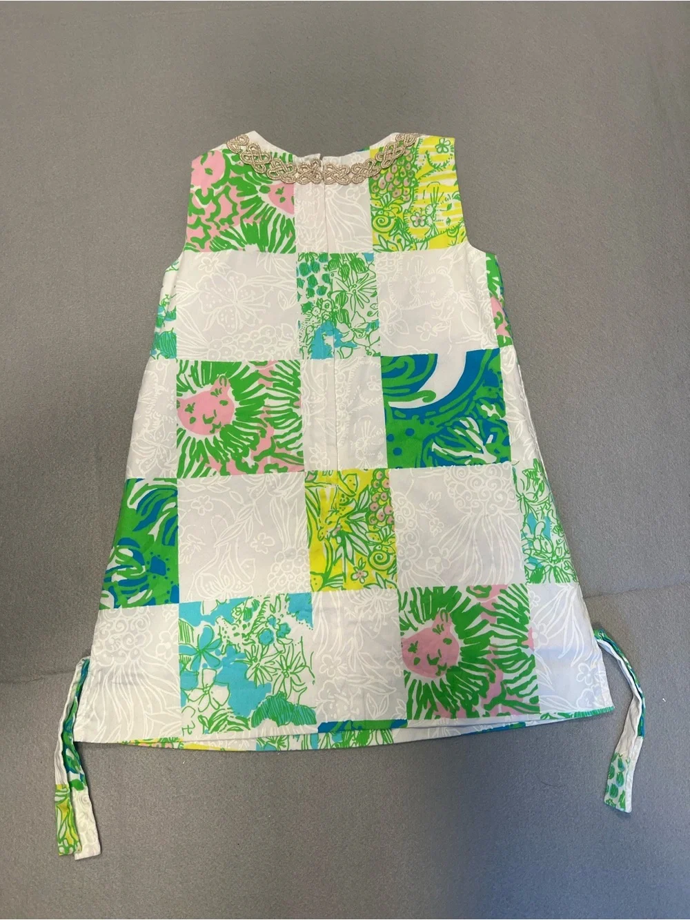 Lilly Pulitzer Girl Size 4 Lioness Patch LITTLE CLASSIC SHIFT Dress Gold Lace
